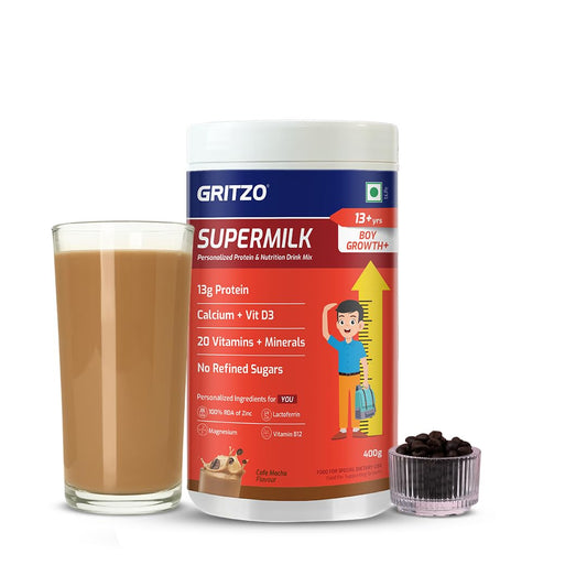 Gritzo SuperMilk Growth+ (13+ Boy) Cafe Mocha, 400g, Nutritional Supplement Powder