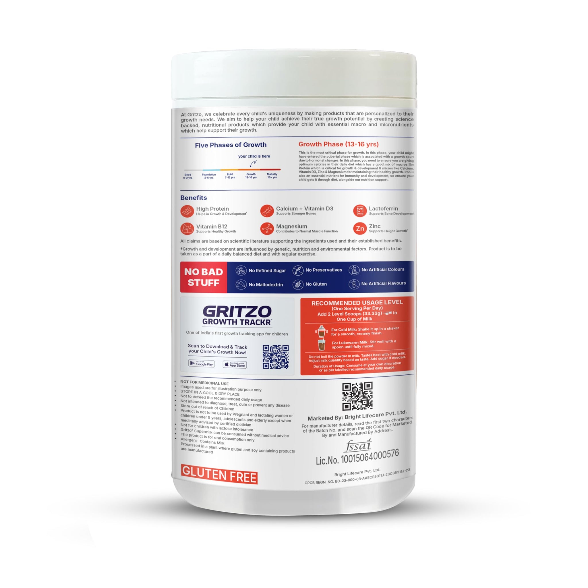 Gritzo SuperMilk Growth+ (13+ Boy) Cafe Mocha, 400g, Nutritional Supplement Powder - close-up detail (15)
