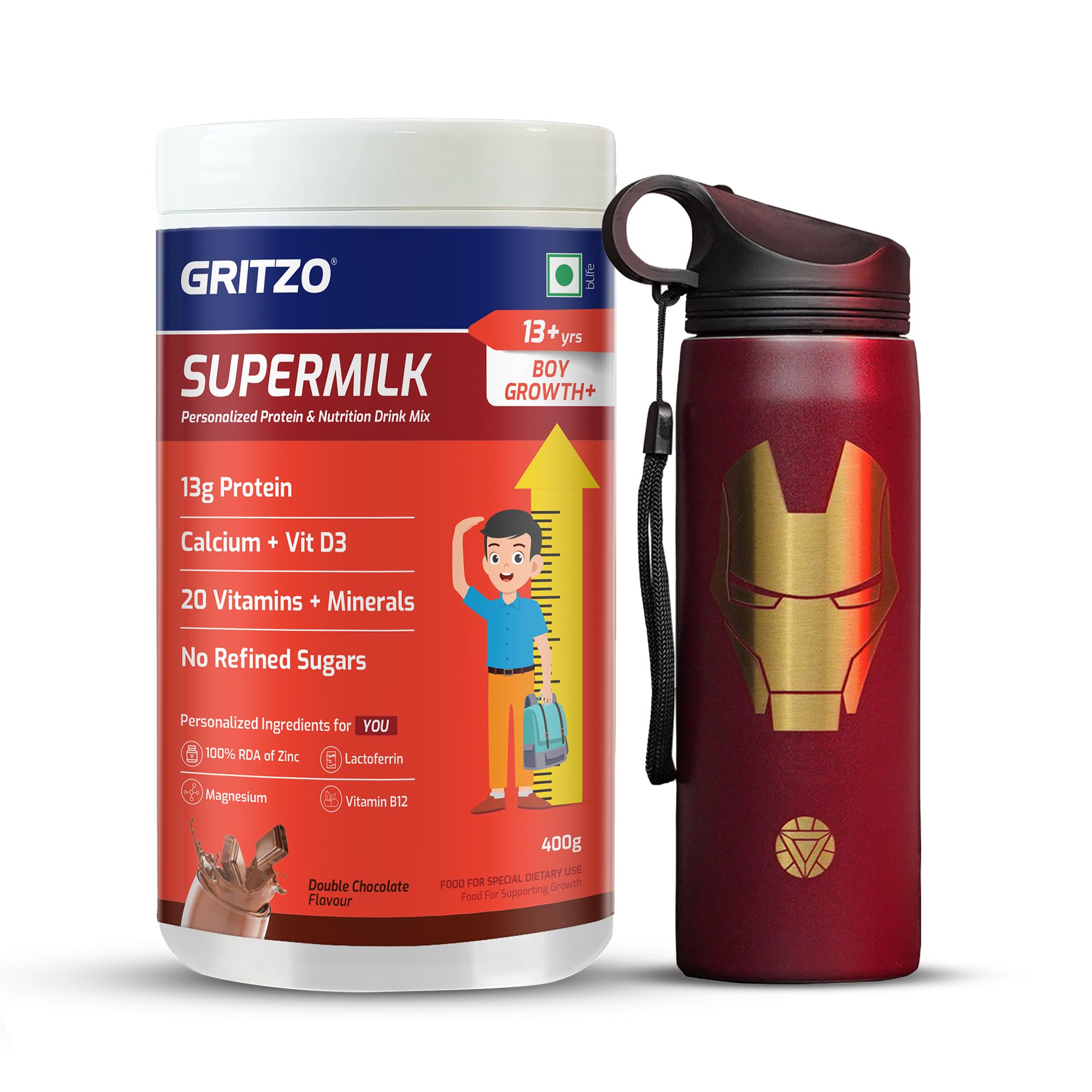 Gritzo SuperMilk Growth+ (13+ Boy) Cafe Mocha, 400g, Nutritional Supplement Powder (18)