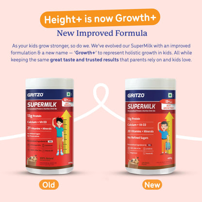Gritzo SuperMilk Growth+ (13+ Boy) Cafe Mocha, 400g, Nutritional Supplement Powder - front view