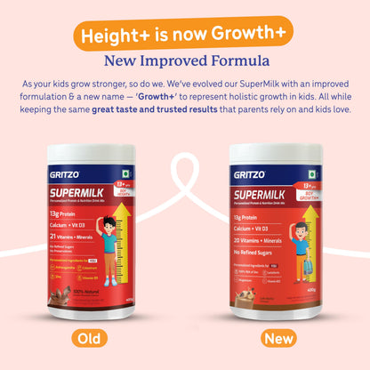 Gritzo SuperMilk Growth+ (13+ Boy) Cafe Mocha, 400g, Nutritional Supplement Powder - front view (20)