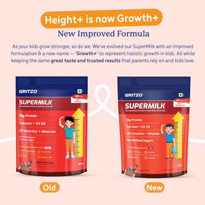 Gritzo SuperMilk Growth+ (13+ Boy) Cafe Mocha, 400g, Nutritional Supplement Powder - front view (22)
