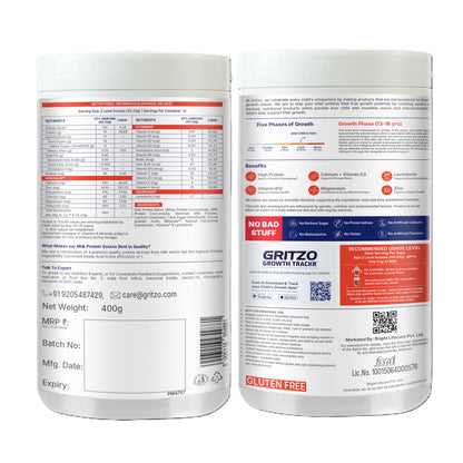 Gritzo SuperMilk Growth+ (13+ Boy) Cafe Mocha, 400g, Nutritional Supplement Powder - ingredients panel (31)