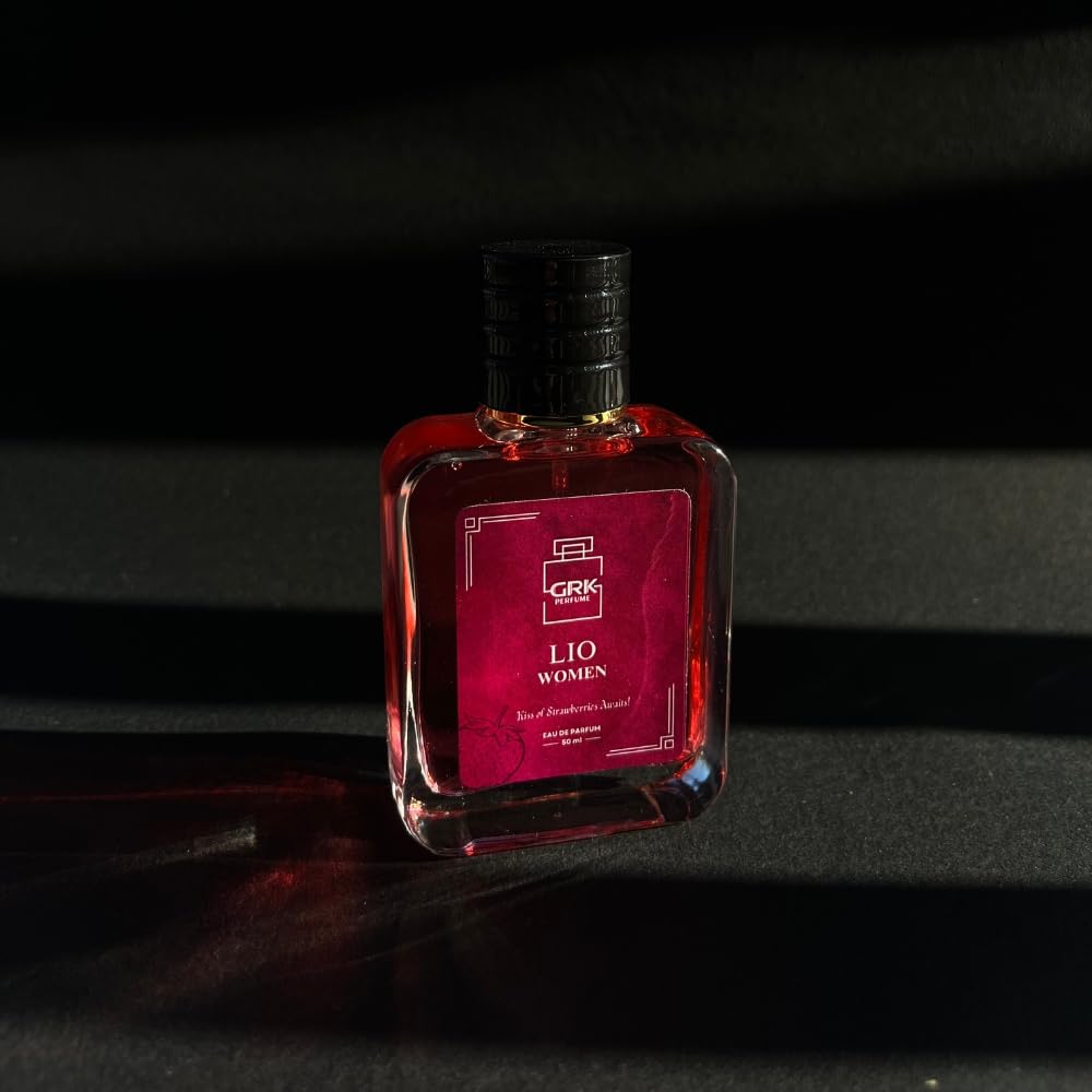 GRK Perfume Lio Women Eau de Parfum, 50ml, Unisex Fragrance with Strawberry, Jasmine, and Musk Notes - label detail