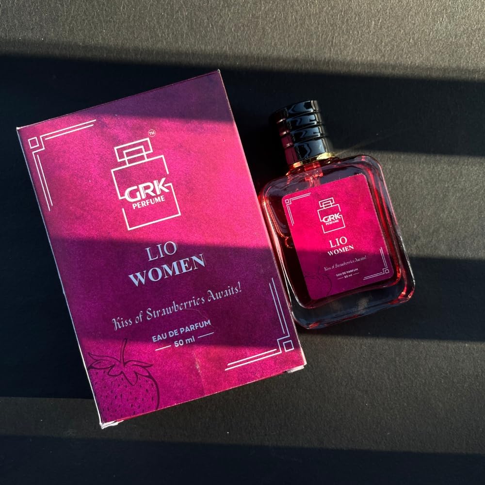 GRK Perfume Lio Women Eau de Parfum, 50ml, Unisex Fragrance with Strawberry, Jasmine, and Musk Notes - close-up detail