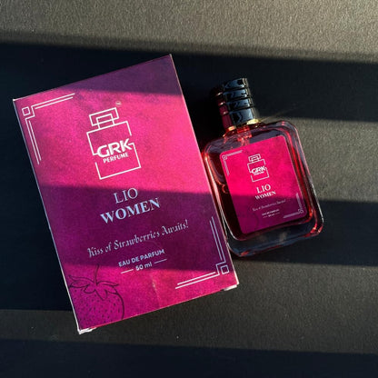 GRK Perfume Lio Women Eau de Parfum, 50ml, Unisex Fragrance with Strawberry, Jasmine, and Musk Notes - close-up detail