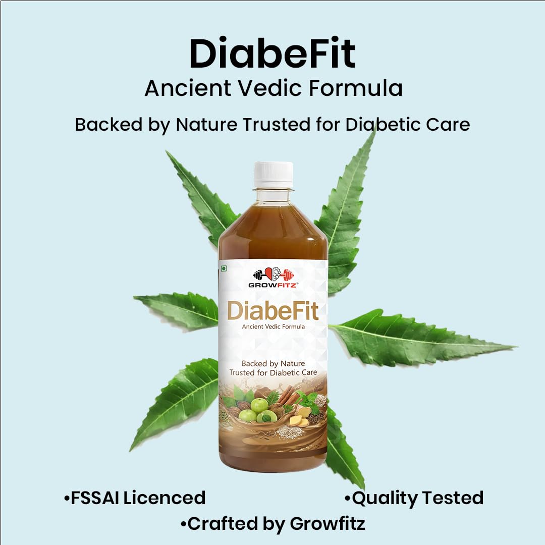 GROWFITZ Diabefit Herbal Juice 1L, Karela & Amla Blend, No Added Sugar, Dietary Supplement - back view