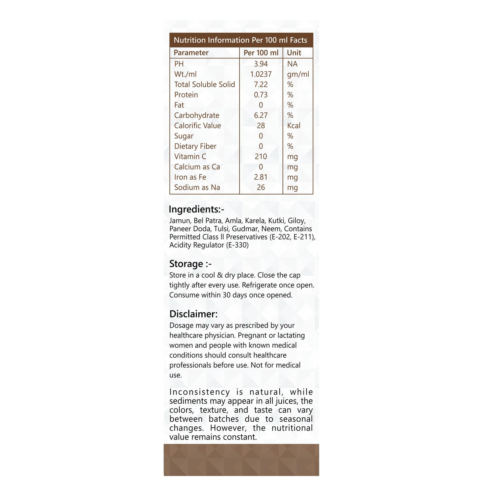 GROWFITZ Diabefit Herbal Juice 1L, Karela & Amla Blend, No Added Sugar, Dietary Supplement - close-up detail