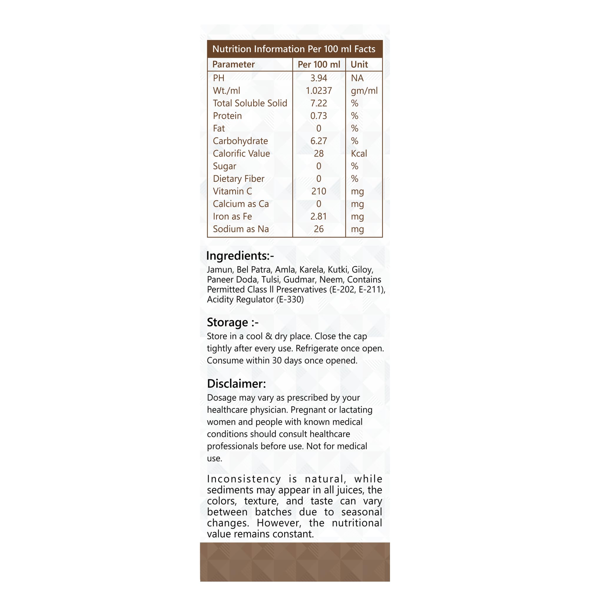 GROWFITZ Diabefit Herbal Juice 1L, Karela & Amla Blend, No Added Sugar, Dietary Supplement - close-up detail