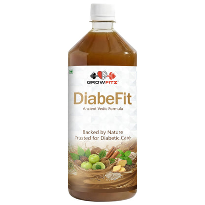 GROWFITZ Diabefit Herbal Juice 1L, Karela & Amla Blend, No Added Sugar, Dietary Supplement - size and scale