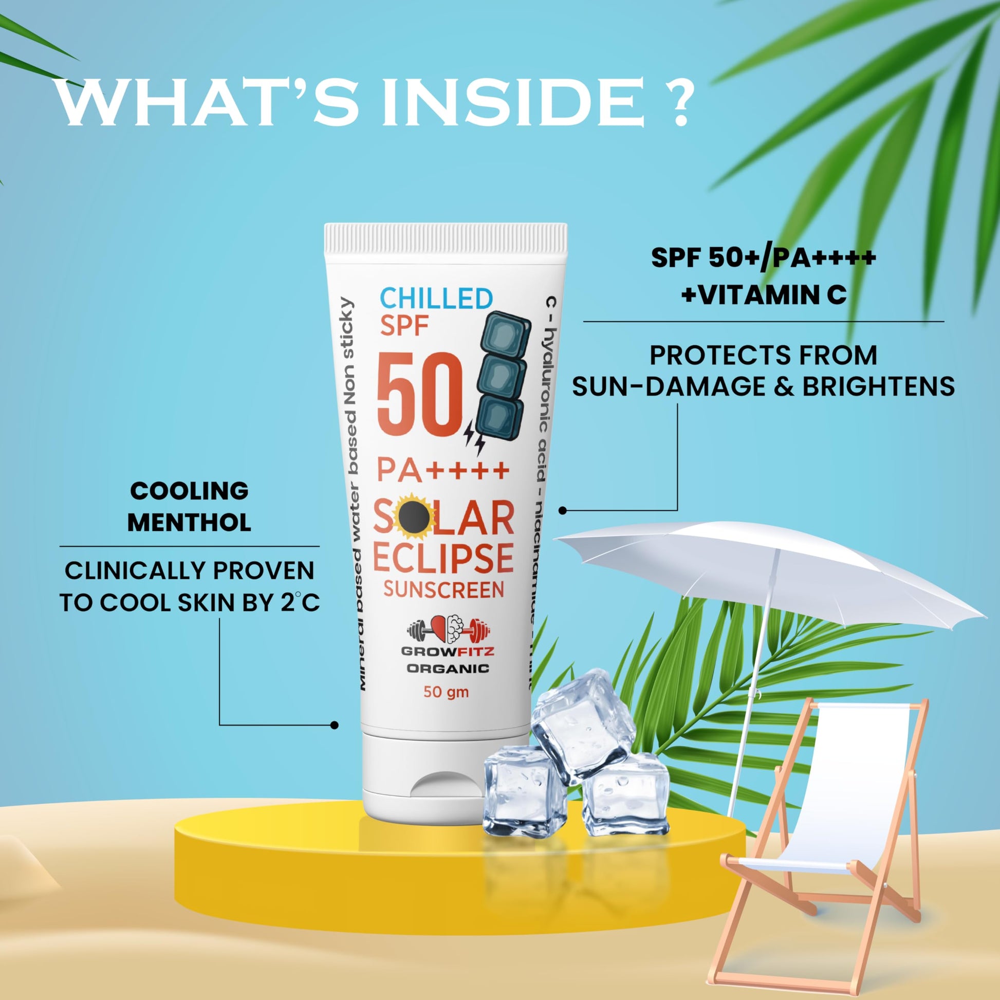 GROWFITZ SPF 50 PA+++ Sunscreen, 50g, Mineral & Water Based, Unisex, Natural Mint, Matte Finish - close-up detail