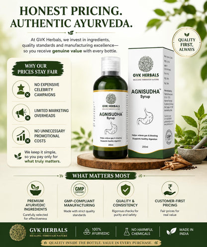 GVK Herbals Agnisudha Herbal Digestive Syrup, 200ml, Natural Appetiser with Garlic, Ginger & Ajwain Extracts - ingredients pa