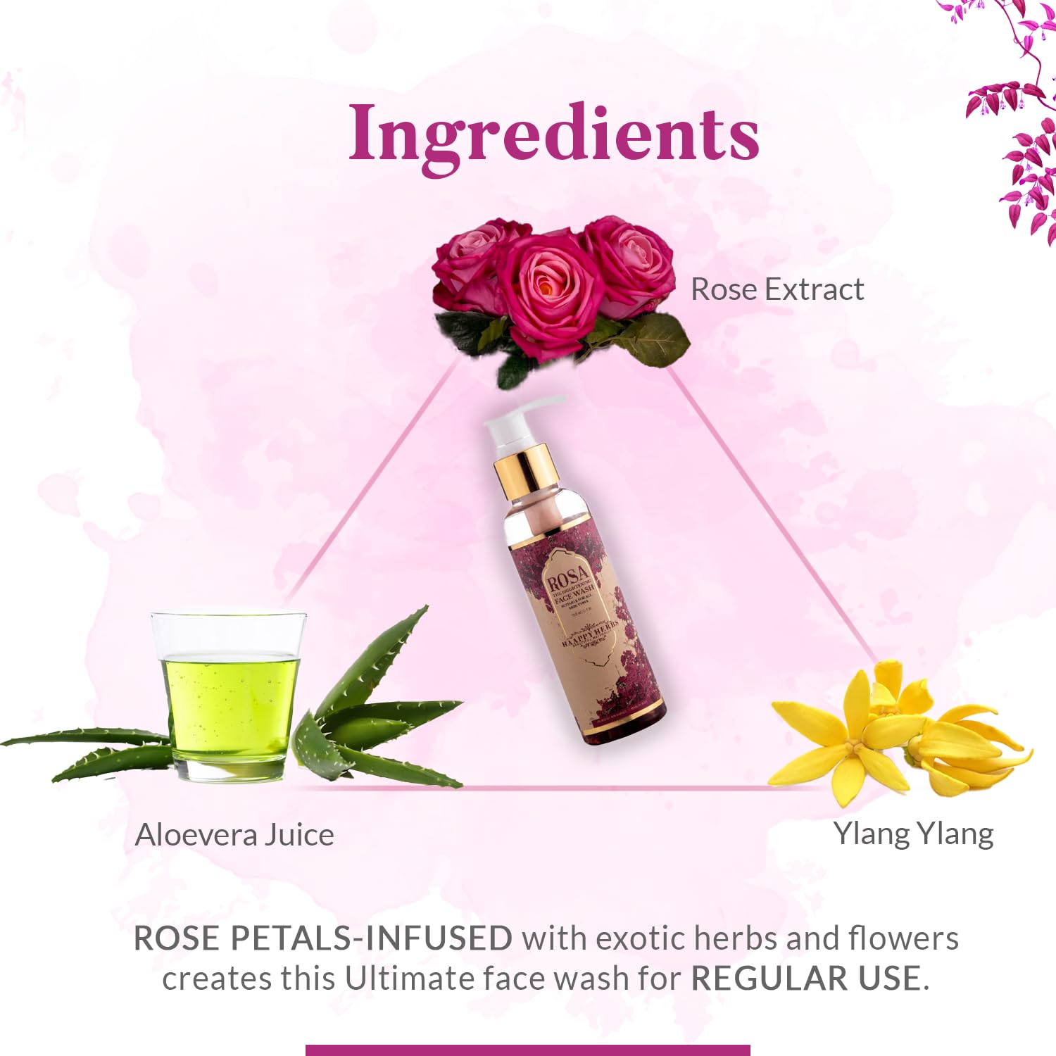 HAAPPY HERBS - BEAUTIFUL NATURALLY Rosa Face Wash for Women with Rose & Aloe, 150ml - packaging