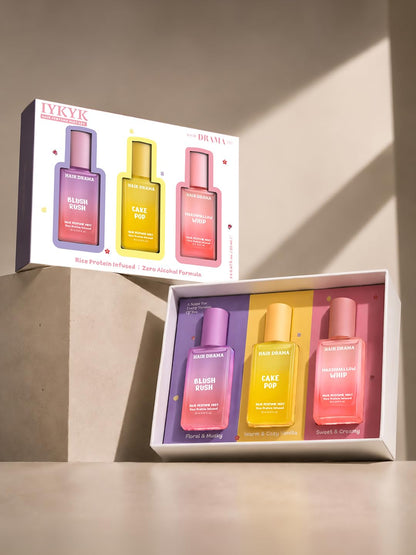 Hair Drama Co. Hair & Body Mist Perfume Set of 3 - Alcohol-Free, Paraben-Free, Travel-Friendly Fragrance for Women - packagin