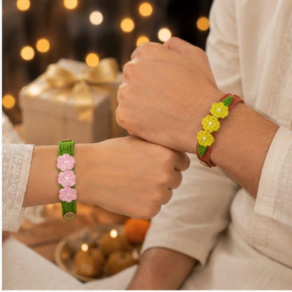 Handmade Crochet Flower Bracelet Rakhi for Girls & Boys - front view