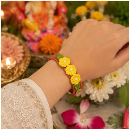 Handmade Crochet Flower Bracelet Rakhi for Girls & Boys - back view