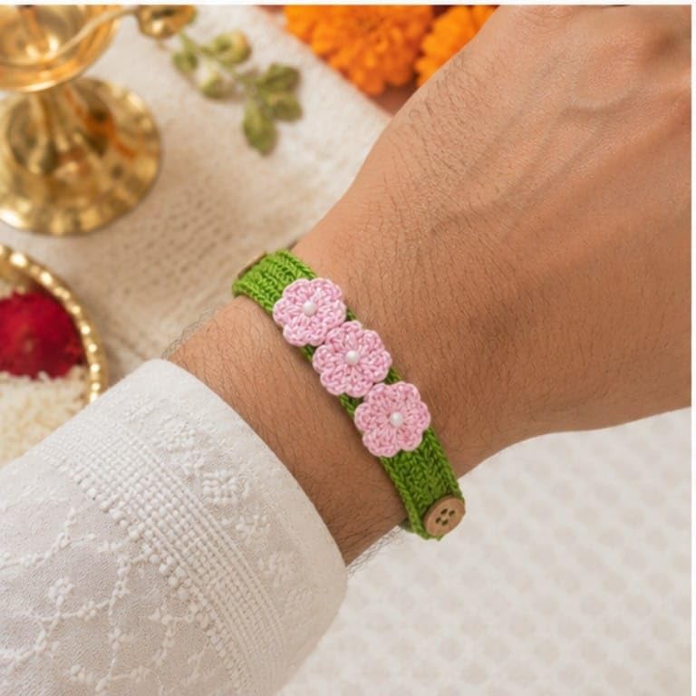 Handmade Crochet Flower Bracelet Rakhi for Girls & Boys - packaging