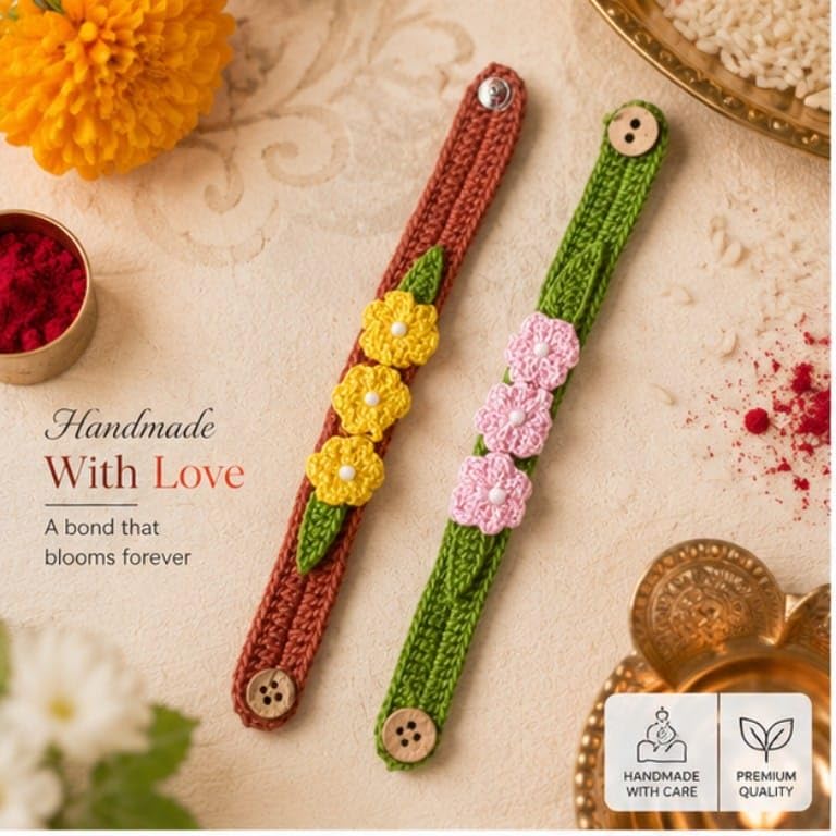 Handmade Crochet Flower Bracelet Rakhi for Girls & Boys - ingredients panel