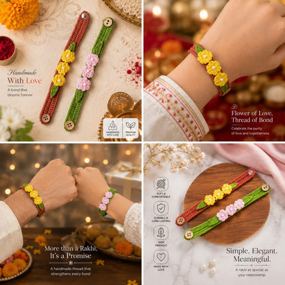 Handmade Crochet Flower Bracelet Rakhi for Girls & Boys - close-up detail