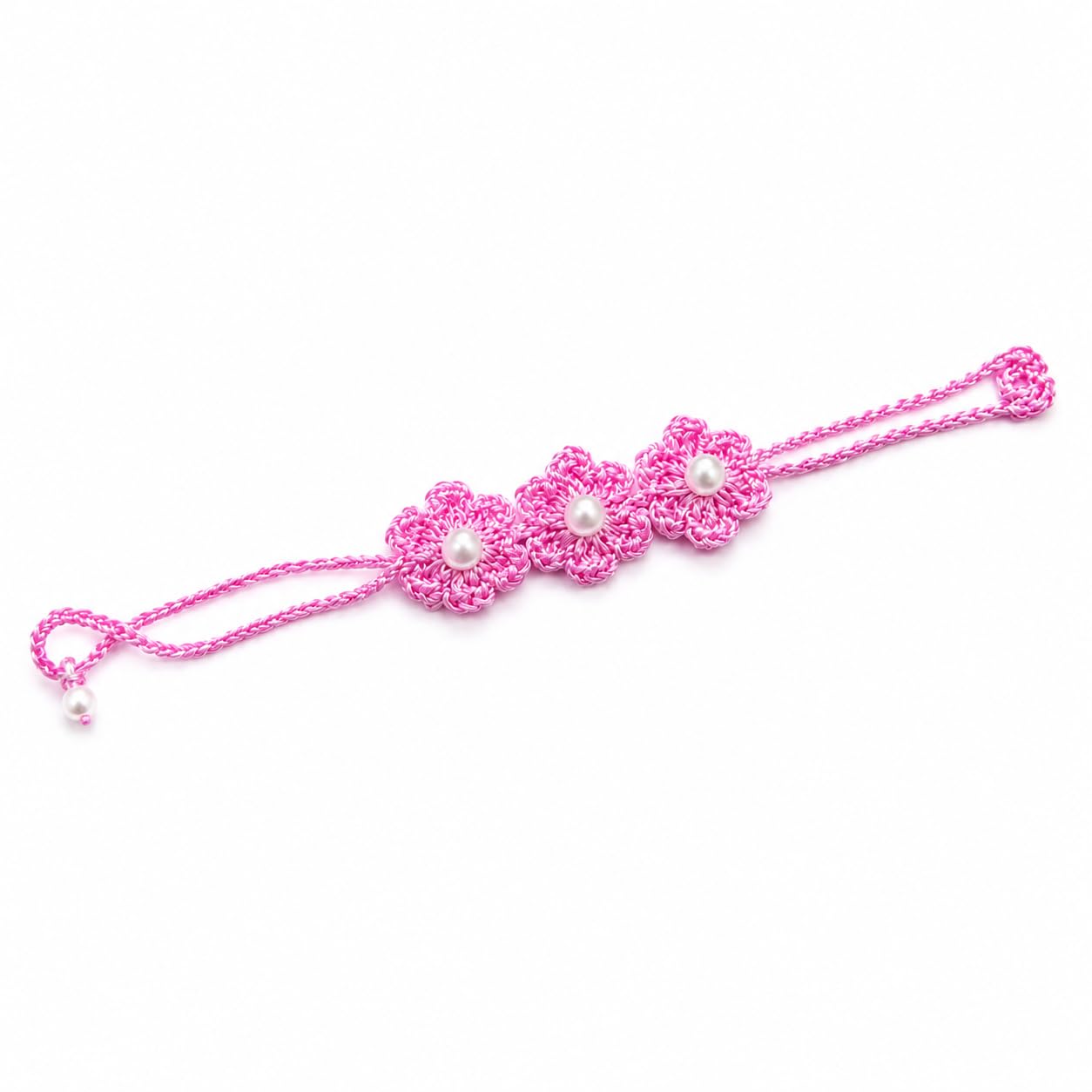 Handmade Crochet Flower Rakhi for Brother & Sister | Pink Floral Rakhi with Pearl Design | Soft Cotton Thread Handcrafted Rak