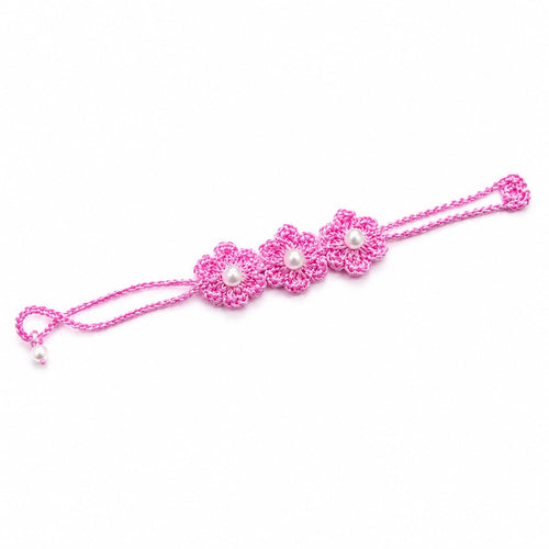 Handmade Crochet Flower Rakhi for Brother & Sister | Pink Floral Rakhi with Pearl Design | Soft Cotton Thread Handcrafted Rak