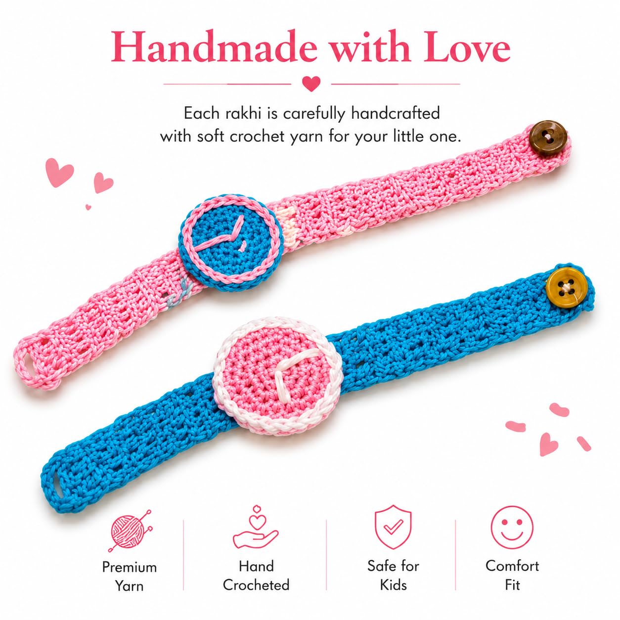 Handmade Crochet Kids Rakhi | Soft Cotton Knitted Rakhi for Boys & Girls | Skin-Friendly, Lightweight & Reusable | Raksha Ban