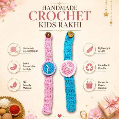 Handmade Crochet Kids Rakhi | Soft Cotton Knitted Rakhi for Boys & Girls | Skin-Friendly, Lightweight & Reusable | Raksha Ban