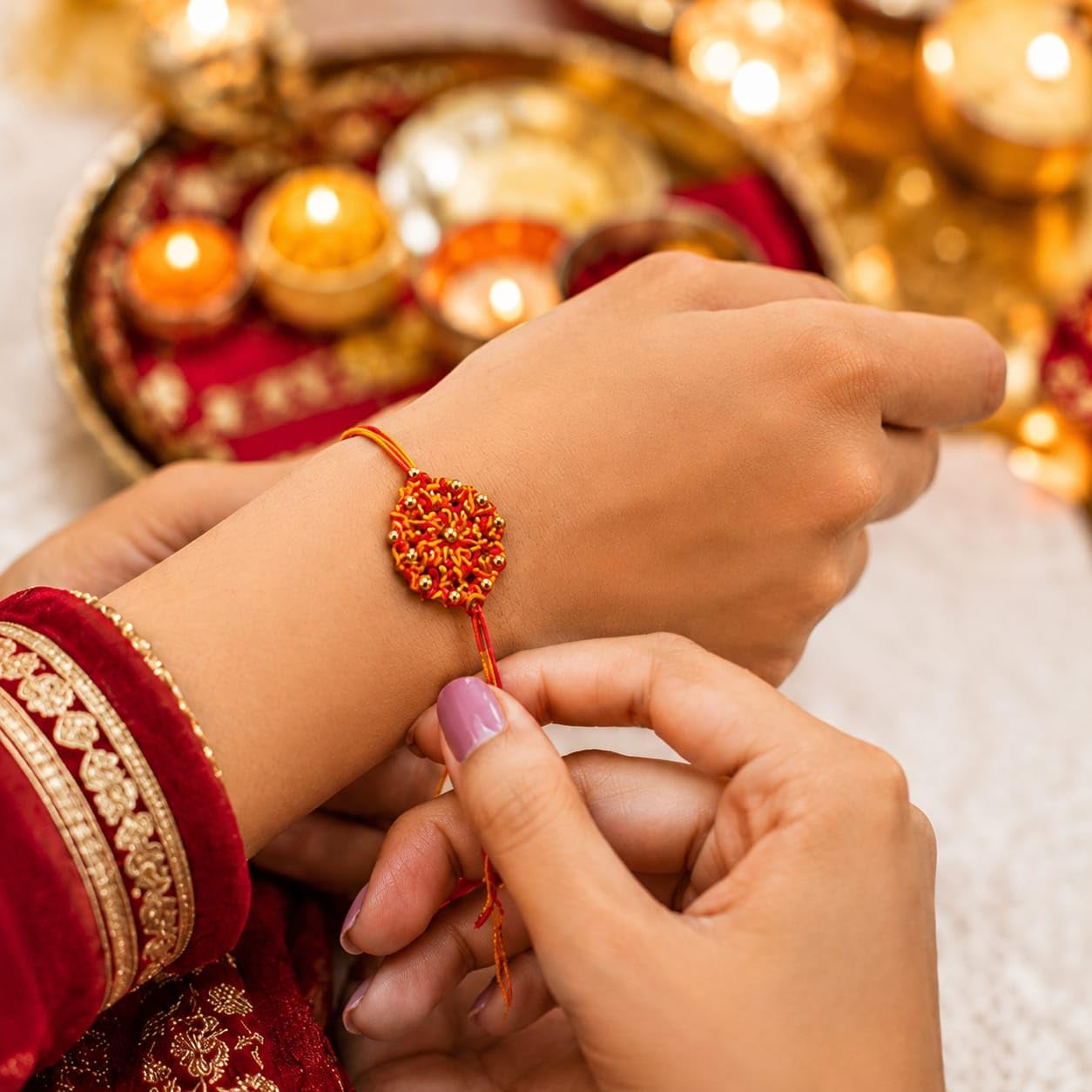 Handmade Crochet Rakhi for Girl & Boy | Cotton Thread Designer Raksha Bandhan Rakhi with Golden Beads | Traditional Handcraft