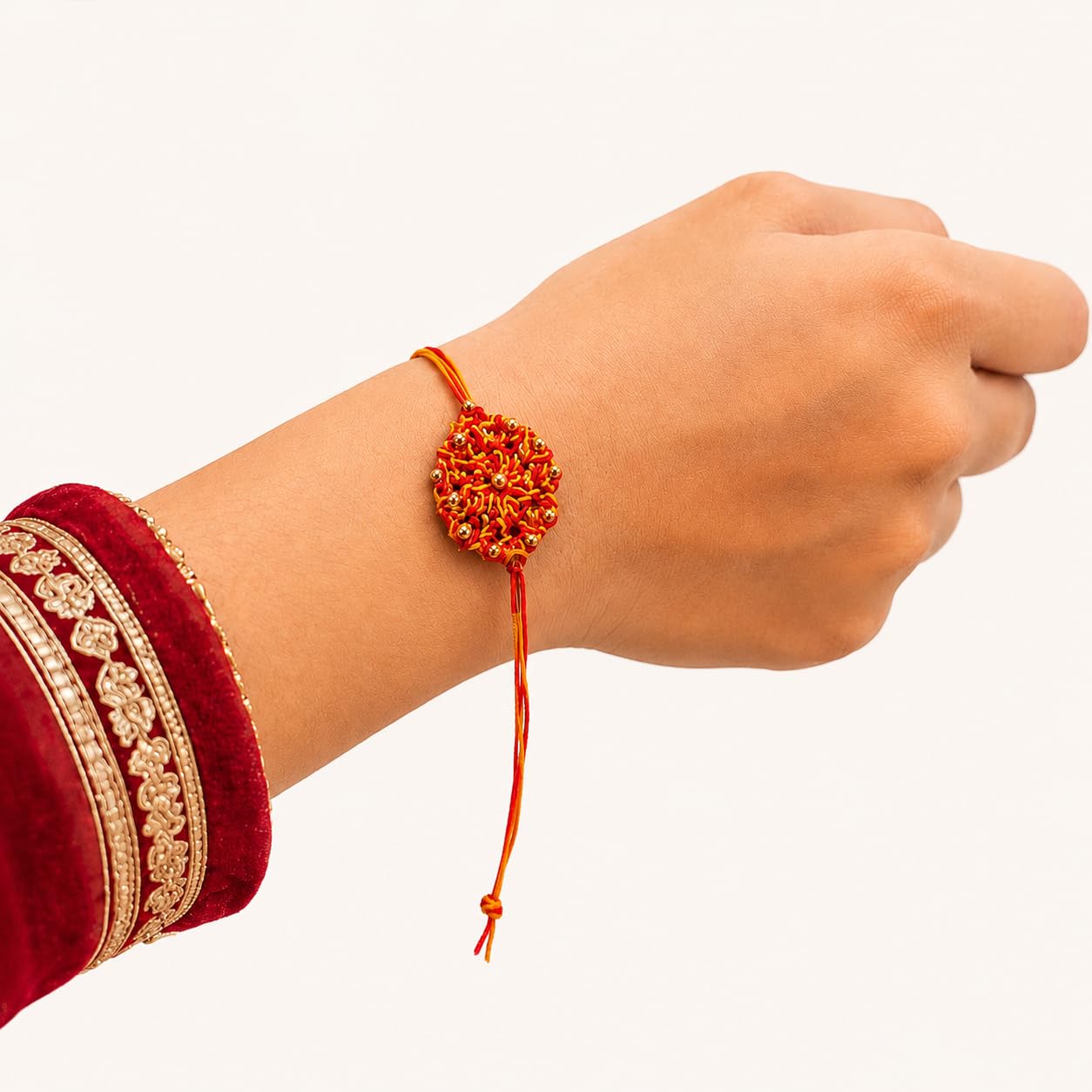 Handmade Crochet Rakhi for Girl & Boy | Cotton Thread Designer Raksha Bandhan Rakhi with Golden Beads | Traditional Handcraft