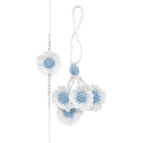 Handmade Crochet White Sky Blue Flower Rakhi for Brother | Cotton Thread Floral Designer Rakhi with Pearl Beads | Soft Skin-F