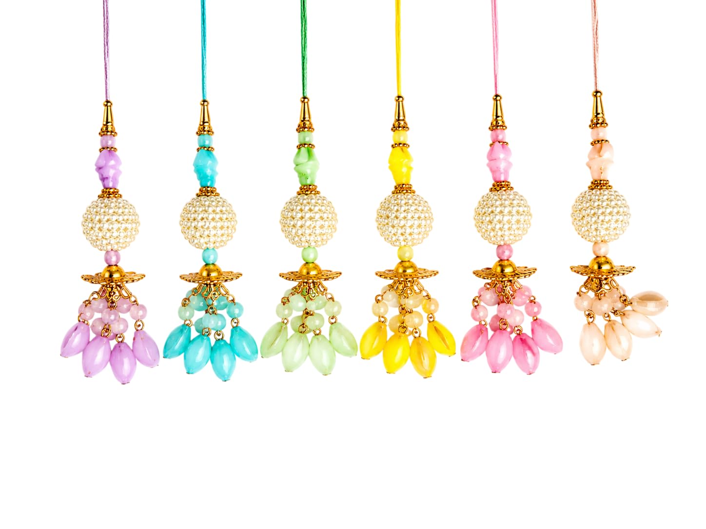 Handmade Lumba Rakhi Set Pearl Bead & Colorful Tassel Bhabhi Pack Of 3 (5)