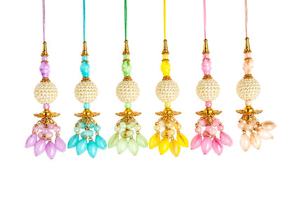 Handmade Lumba Rakhi Set Pearl Bead & Colorful Tassel Bhabhi Pack Of 3 (5)