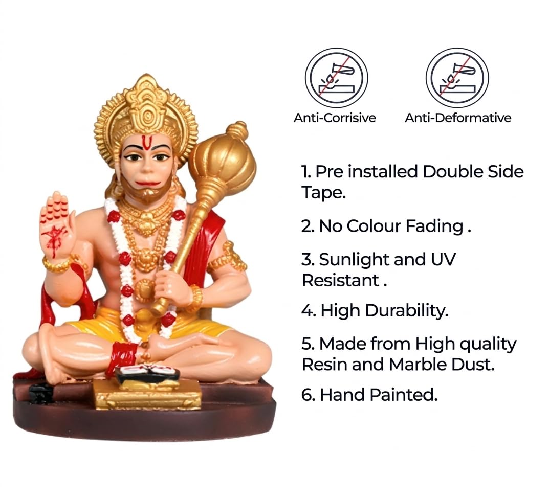 Hanuman Idol for Car Dashboard, Home, Office Desk – Hanuman Murti for for Pooja, Temple Showpiece, Decoration, Festivals and 