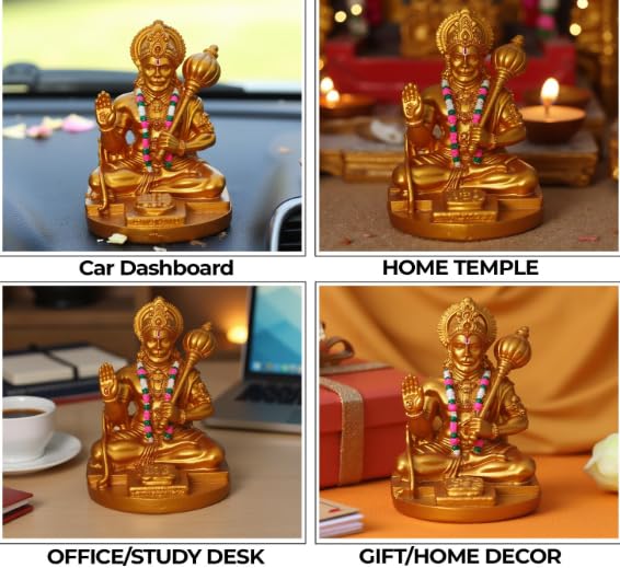 Hanuman Idol for Car Dashboard, Home, Office Desk – Hanuman Murti for for Pooja, Temple Showpiece, Decoration, Festivals and 
