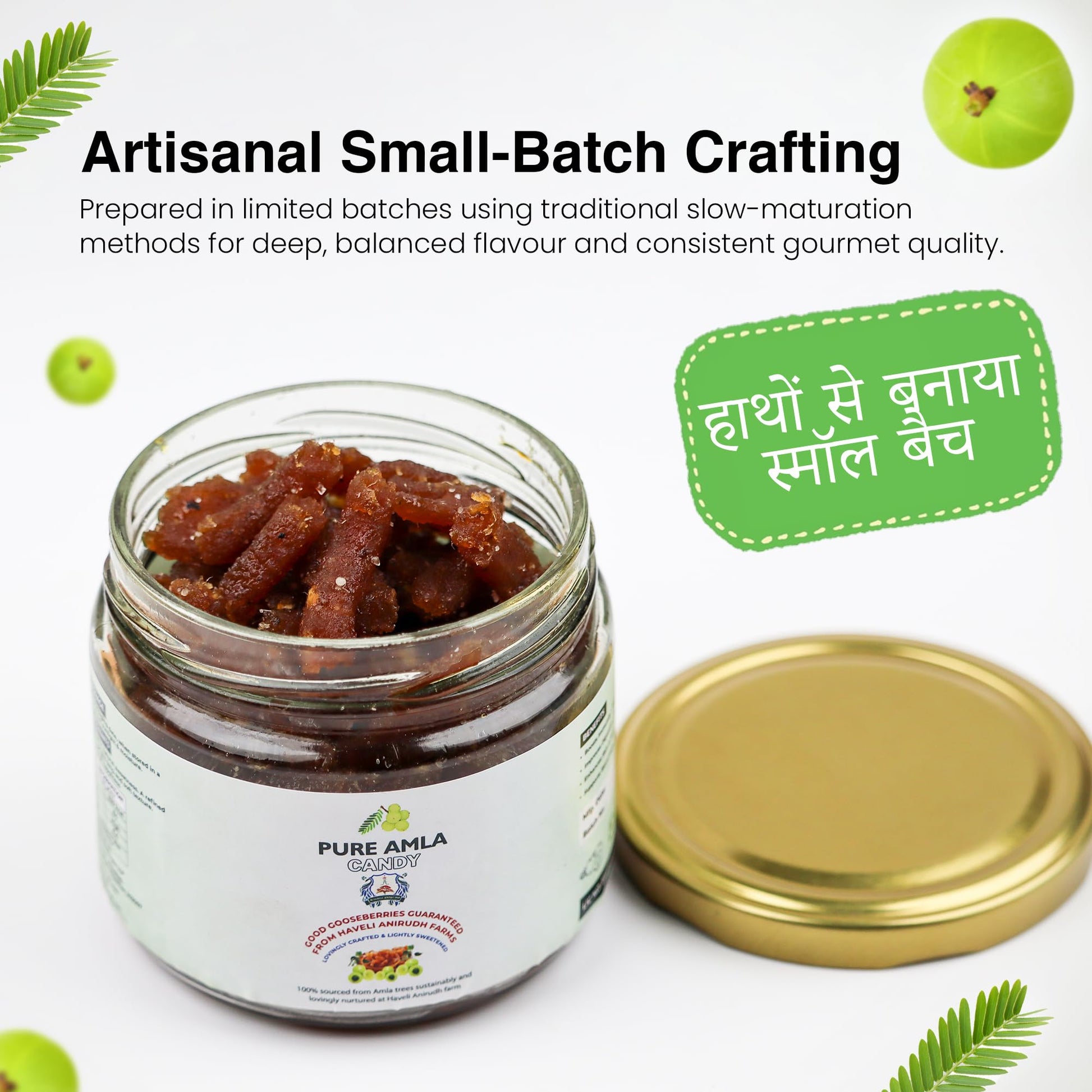 Haveli Anirudh Amla Gur Candy | Traditional Amla Candy with Jaggery | No Preservatives | Glass Jar - label detail
