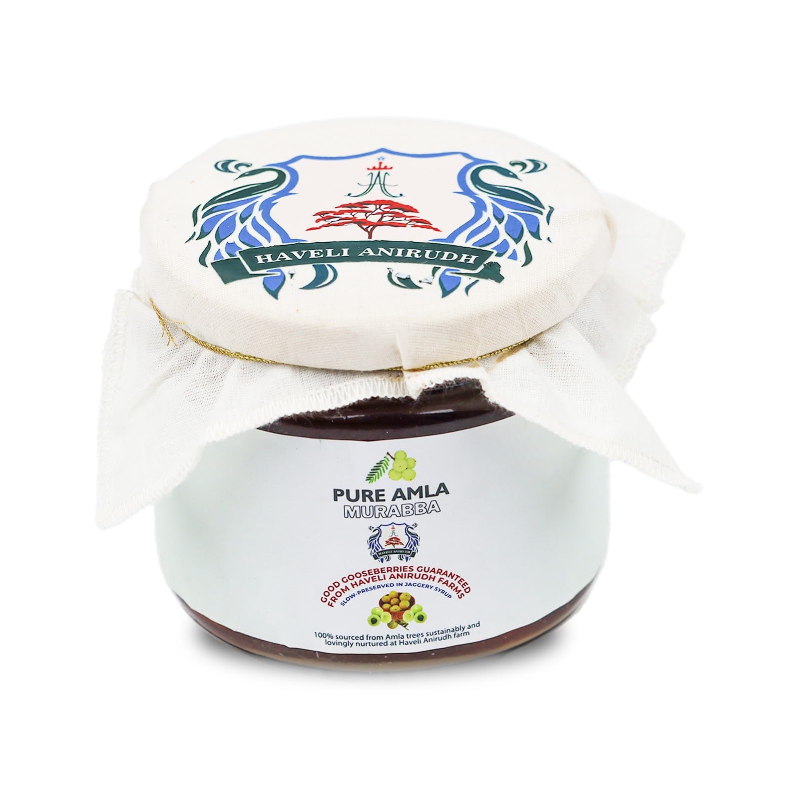 Haveli Anirudh Amla Gur Murabba, Whole Gooseberry Preserve in Jaggery with Cardamom, 200g, Glass Jar