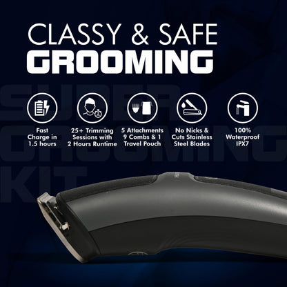 Havells Super Grooming Kit GS8714, 15-in-1 Men's Hair Trimmer and Groomer, IPX7 Waterproof, 120 Min Runtime - back view