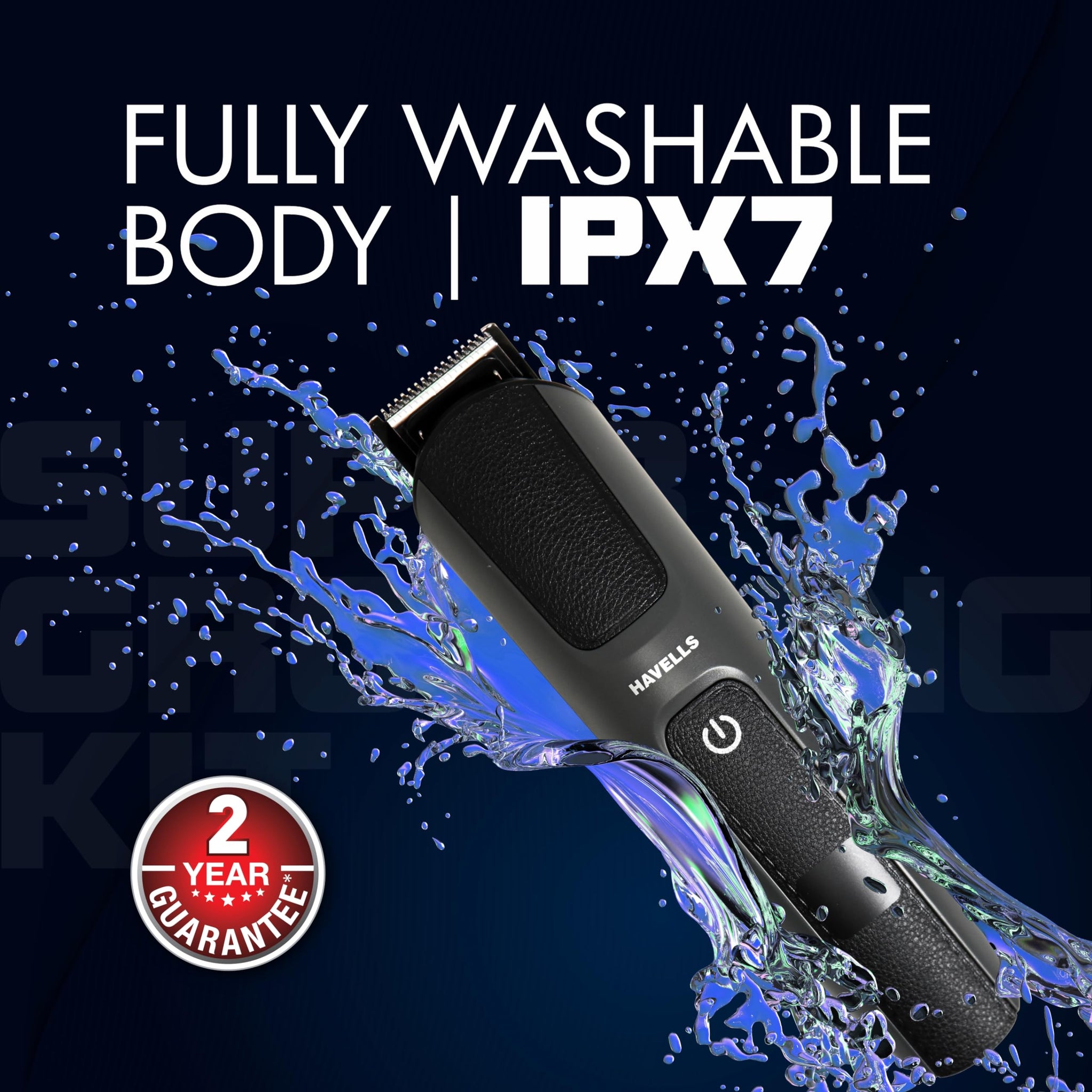Havells Super Grooming Kit GS8714, 15-in-1 Men's Hair Trimmer and Groomer, IPX7 Waterproof, 120 Min Runtime - close-up detail