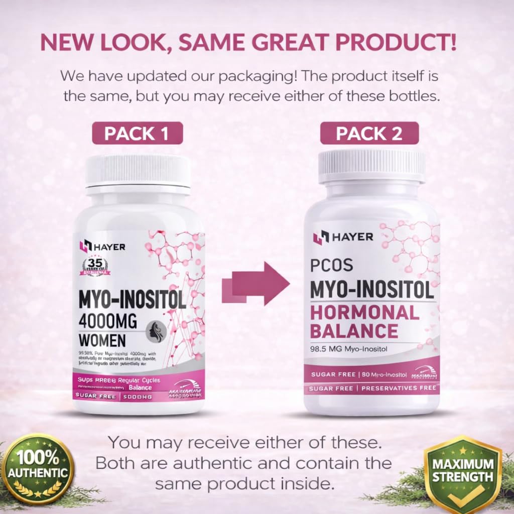 HAYER PCOS Supplement, 60 Tablets, Myo-Inositol with D-Chiro Inositol & Shatavari, Vegetarian, GMP Manufactured - front view