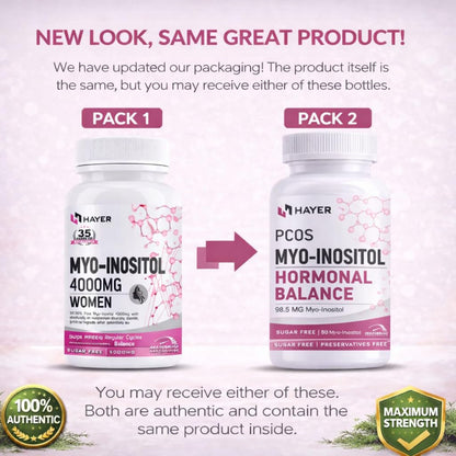 HAYER PCOS Supplement, 60 Tablets, Myo-Inositol with D-Chiro Inositol & Shatavari, Vegetarian, GMP Manufactured - front view