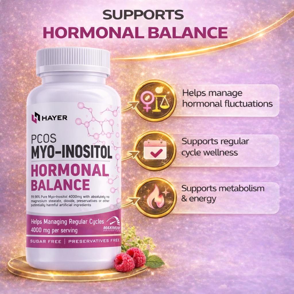 HAYER PCOS Supplement, 60 Tablets, Myo-Inositol with D-Chiro Inositol & Shatavari, Vegetarian, GMP Manufactured - back view