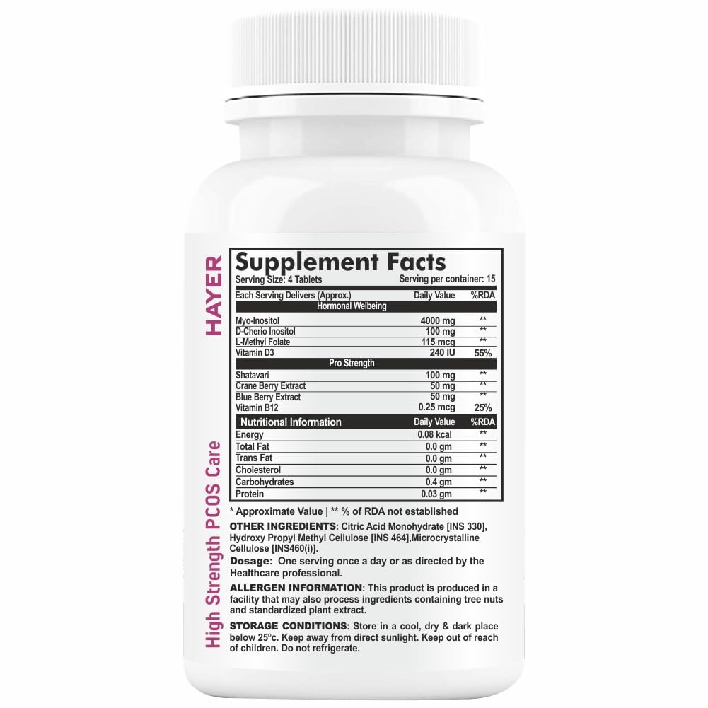 HAYER PCOS Supplement, 60 Tablets, Myo-Inositol with D-Chiro Inositol & Shatavari, Vegetarian, GMP Manufactured - in use