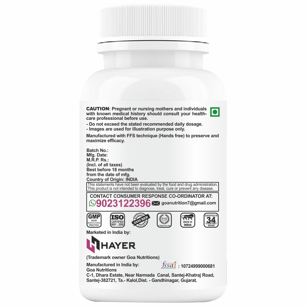 HAYER PCOS Supplement, 60 Tablets, Myo-Inositol with D-Chiro Inositol & Shatavari, Vegetarian, GMP Manufactured - size and sc