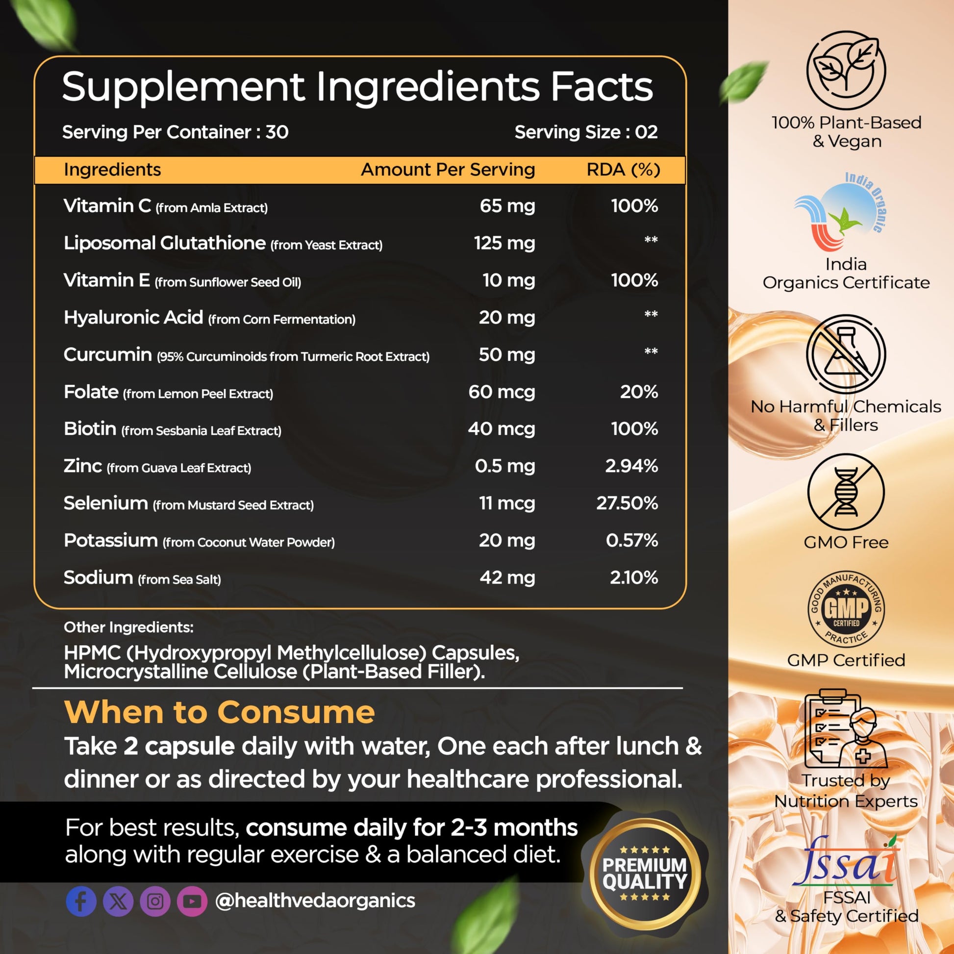 Health Veda Organics Veg Collagen Support | 60 Veg Capsules | Plant-Based Formula with Vitamin C & Biotin | Skin, Hair & Nail
