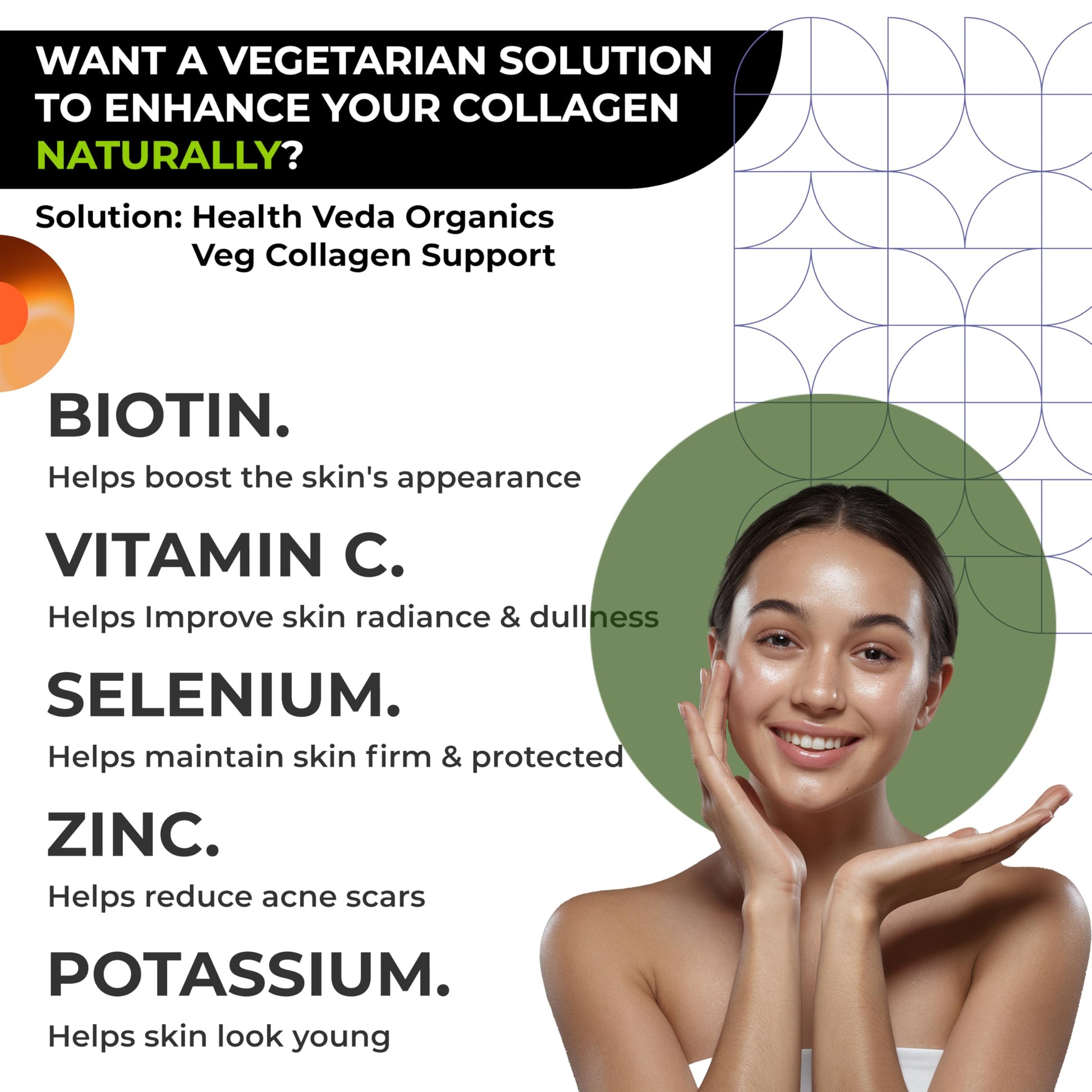 Health Veda Organics Veg Collagen Support | 60 Veg Capsules | Plant-Based Formula with Vitamin C & Biotin | Skin, Hair & Nail