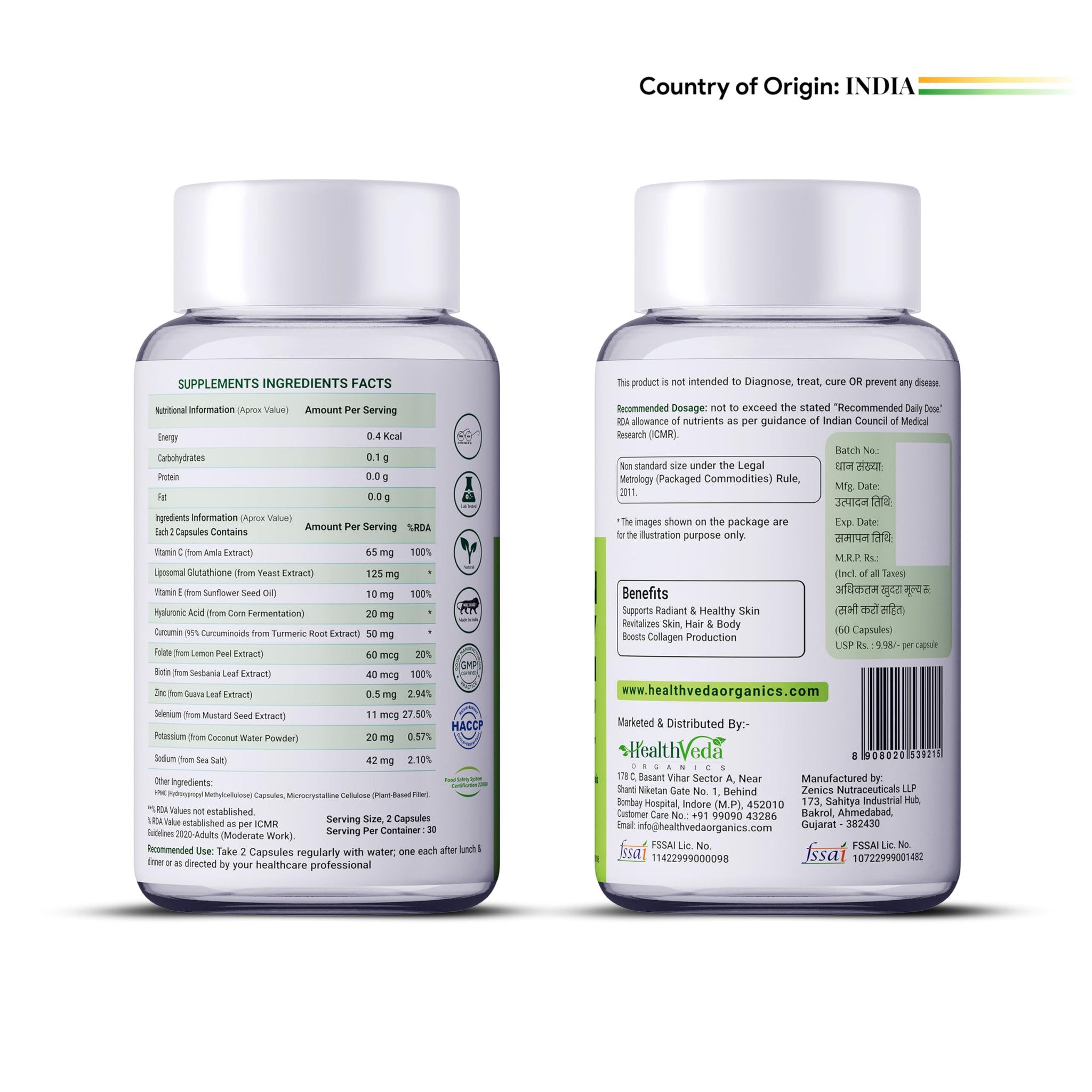Health Veda Organics Veg Collagen Support | 60 Veg Capsules | Plant-Based Formula with Vitamin C & Biotin | Skin, Hair & Nail