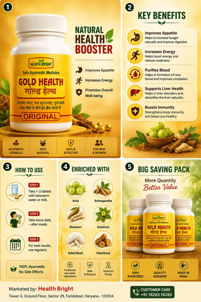 Healthbright Gold Health Ashwagandha Ayurvedic Herbal Supplement for Men & Women, 200g Bottle - front view