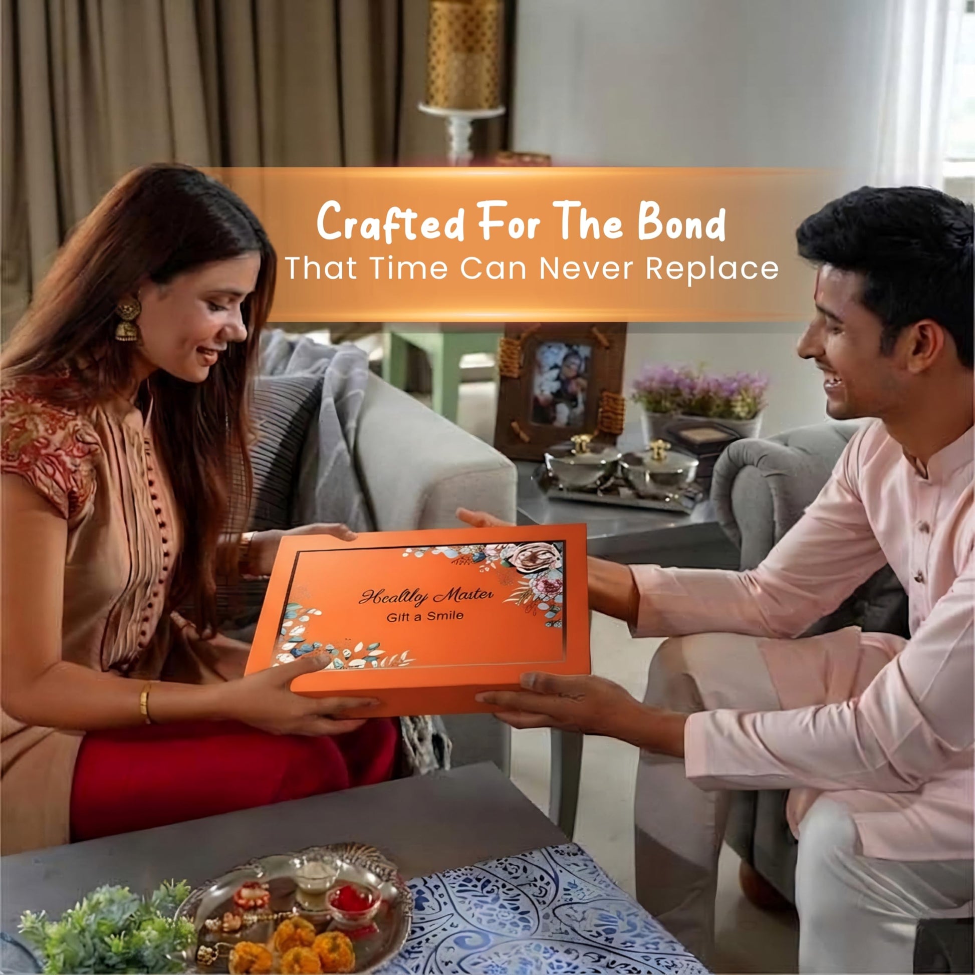 Healthy Master 10-Item Rakhi Gift Hamper | 1 Rakhi, Kismis, Kumkum Chawal | Quinoa Chips, Peri Peri Millet Balls, Bakarwadi, 