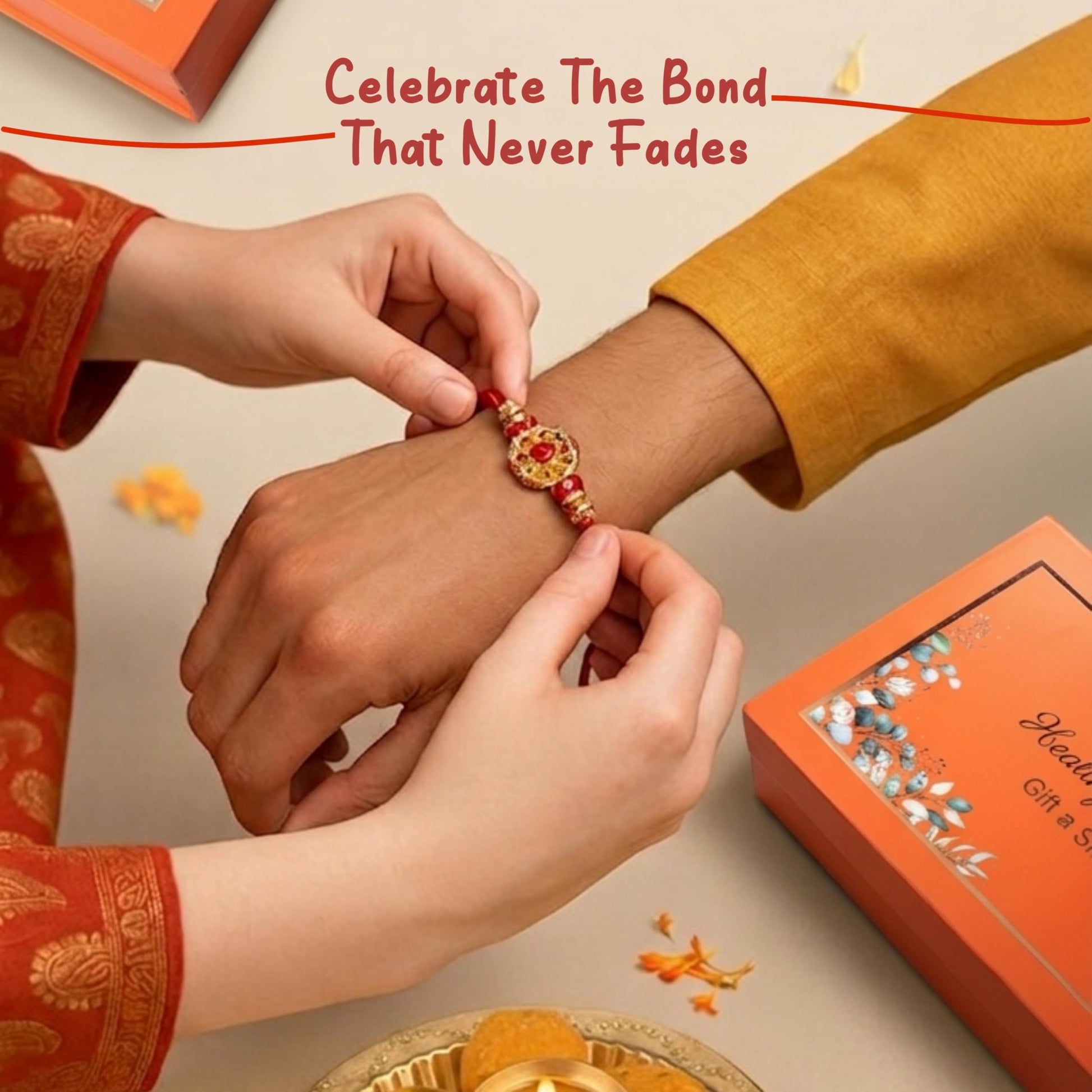Healthy Master 10-Item Rakhi Gift Hamper | 1 Rakhi, Kismis, Kumkum Chawal | Quinoa Chips, Peri Peri Millet Balls, Bakarwadi, 
