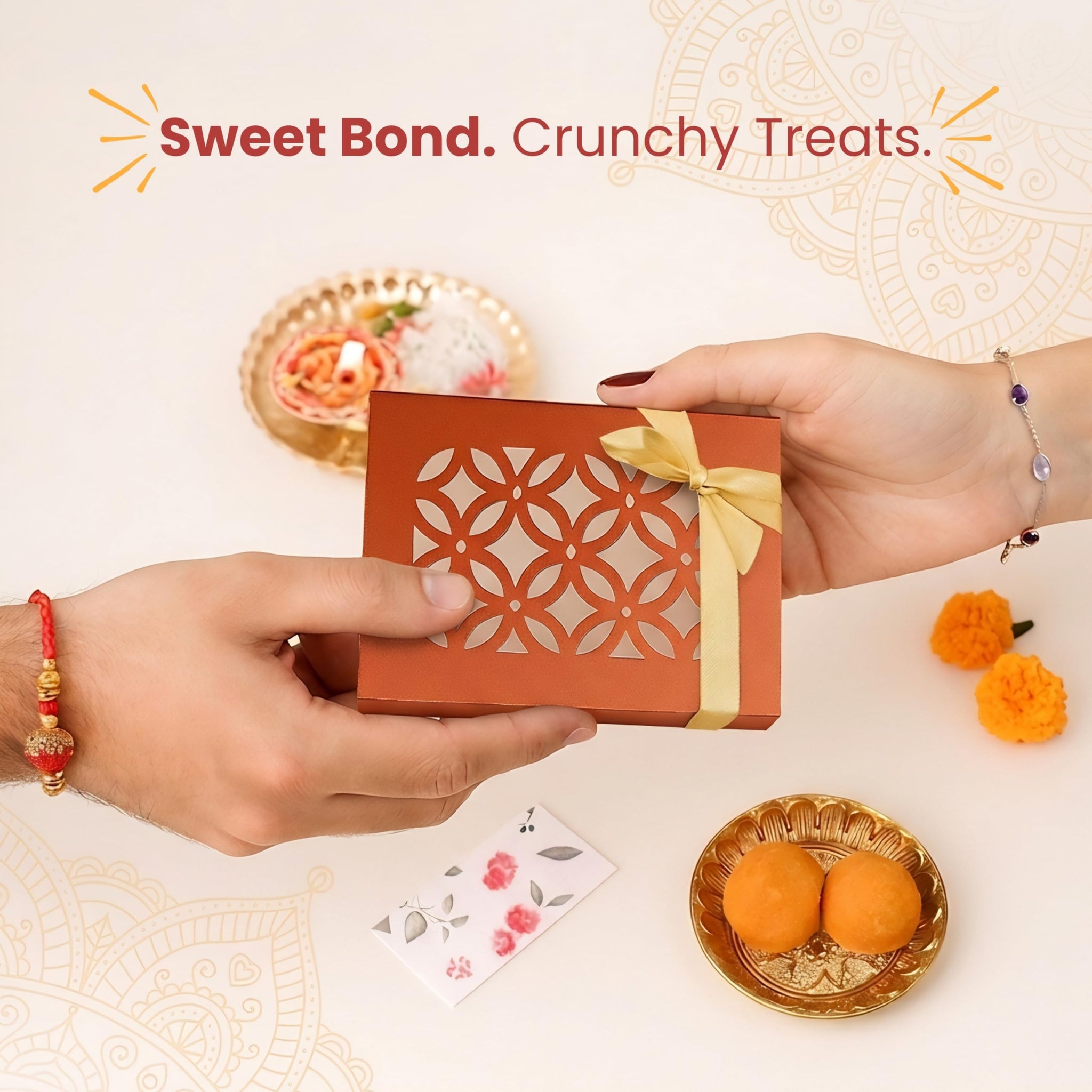 Healthy Master 5-Item Rakhi Gift Hamper | 1 Rakhi, & Kumkum Chawal | Chikki, Eraser & Greeting card | Healthy Raksha Bandhan 